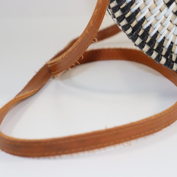 Round Woven Rattan Crossbody Bag with Vegan Leather Strap - Picture 1 of 4
